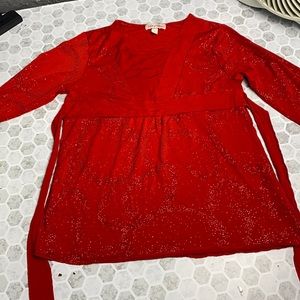 Lots of Love Large Red Sparkly Long Sleeve Blouse